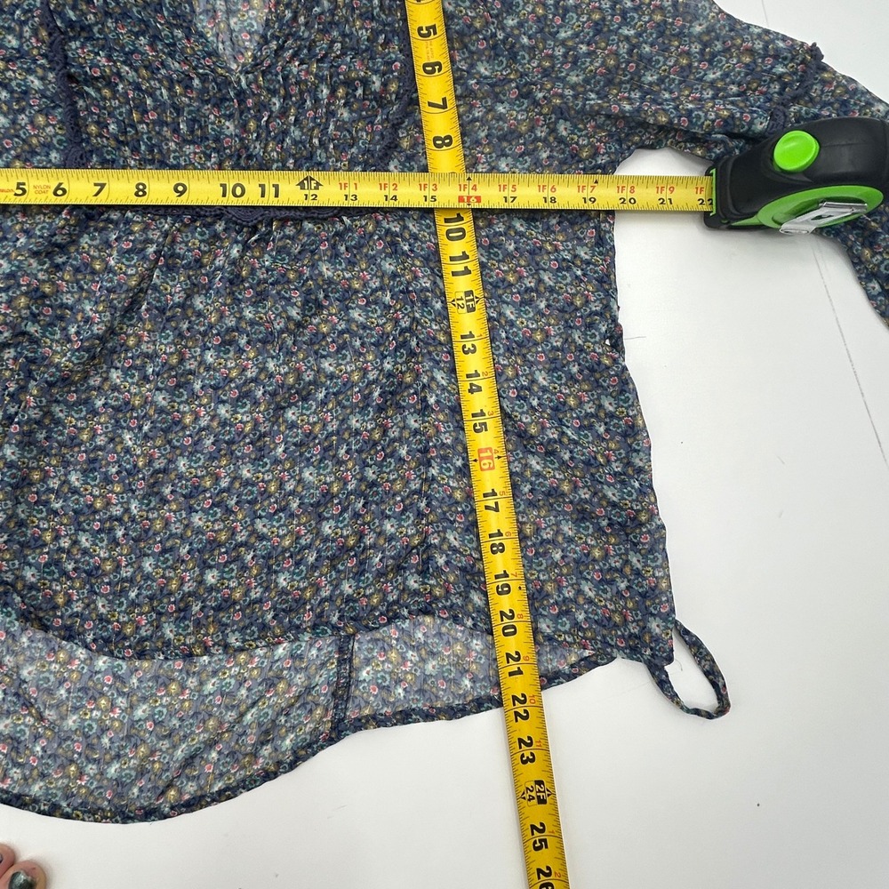 American Rag Boho Floral Peasant Blouse Sheer Lace Trim Cottagecore S Peasant - Picture 11 of 13